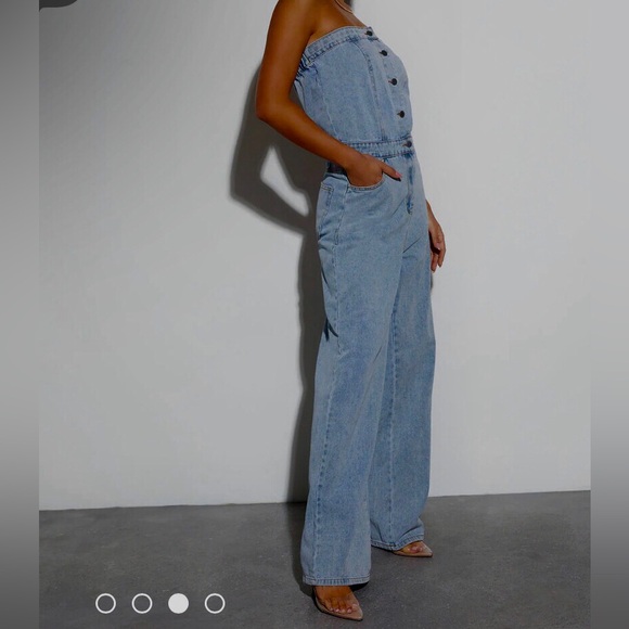 VICI denim strapless jumpsuit w/front buttons & side pockets NEW I paid $ 107 - Picture 9 of 16